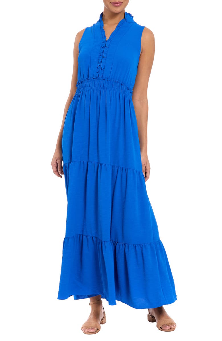 London Times Ruffled Smocked Tiered Maxi Dress, Main, color, 