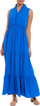 London Times Ruffled Smocked Tiered Maxi Dress