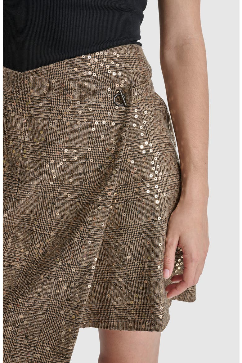 Plaid Sequin Wrap Miniskirt, Alternate, color, BLACK GOLD