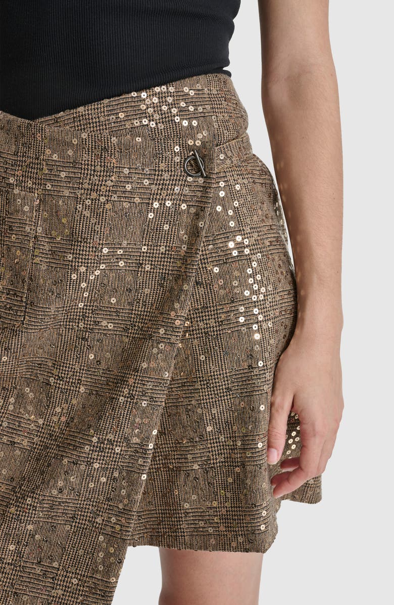 DKNY Plaid Sequin Wrap Miniskirt, Alternate, color, Black Gold