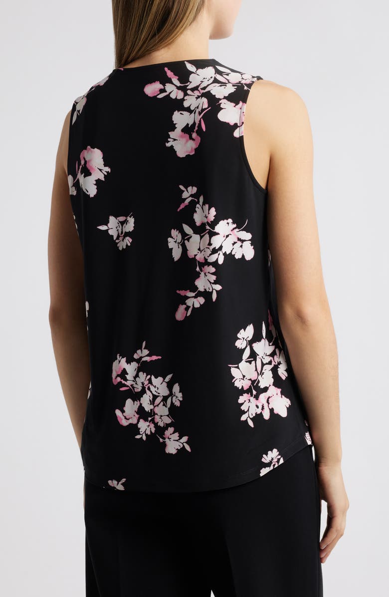 Anne Klein Floral Print Pleat Neck Shell, Alternate, color, 