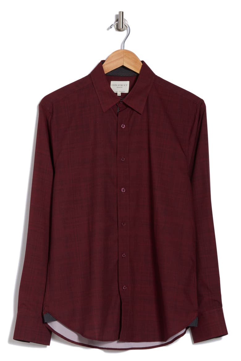 Slim Fit Stretch Chambray Button-Up Shirt, Alternate, color, BURGUNDY