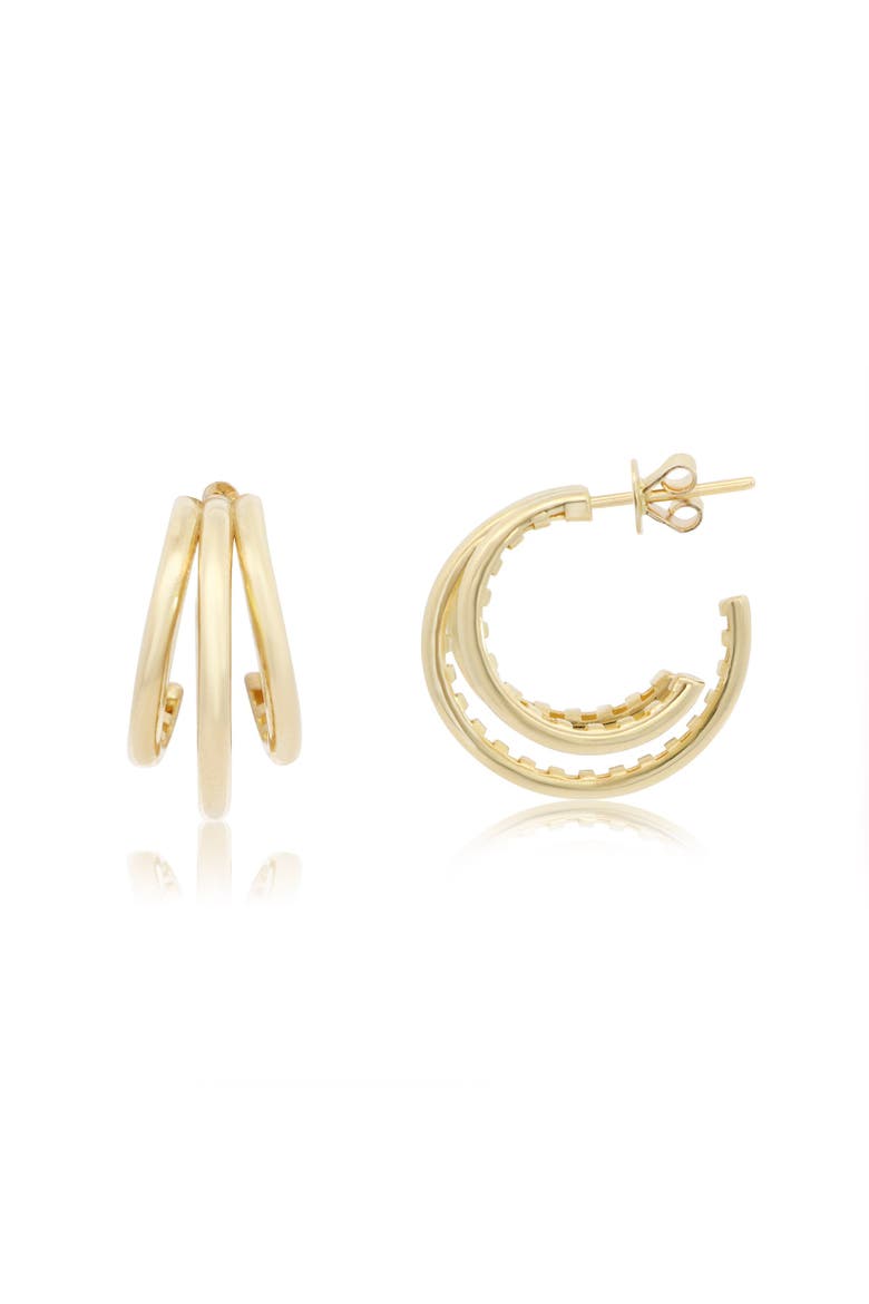 Gold Triple Hoop Earrings, Main, color, Yellow Gold
