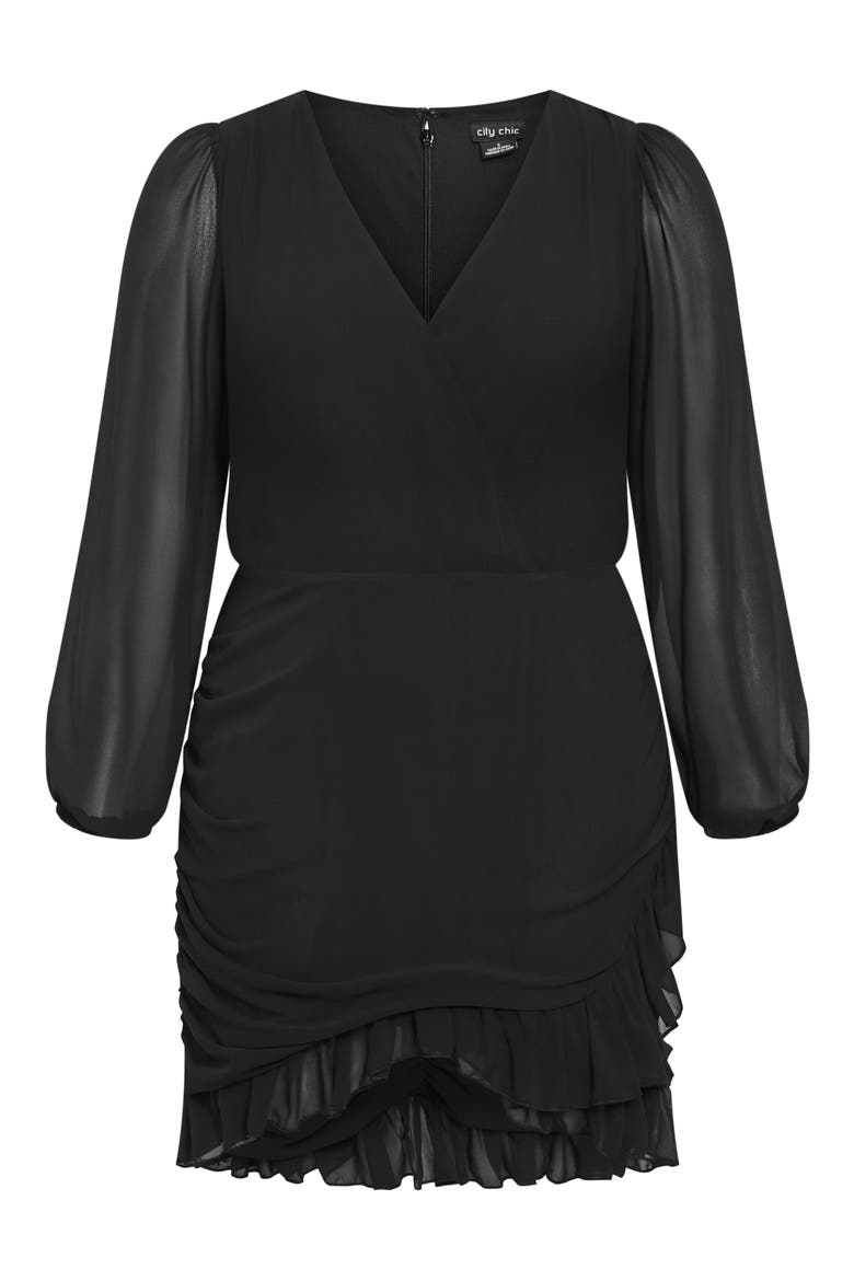 Kitty Long Sleeve Ruffle Trim Minidress, Alternate, color, BLACK