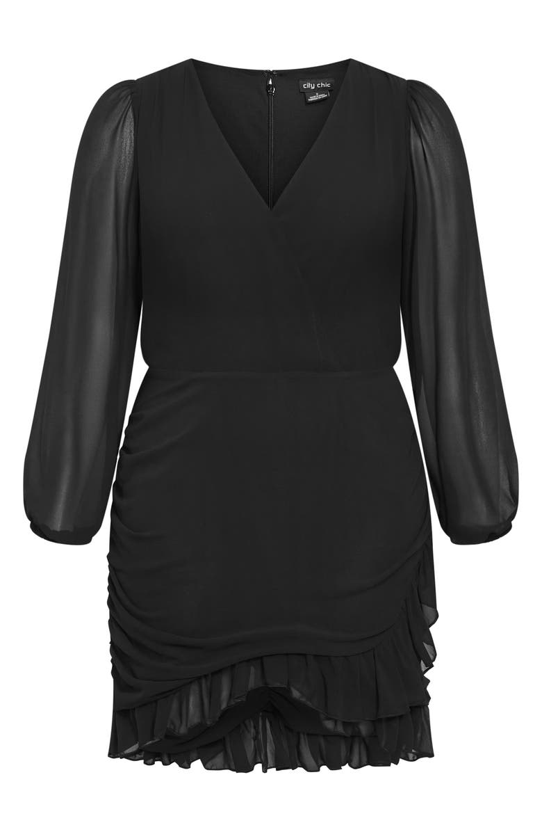 City Chic Kitty Long Sleeve Ruffle Trim Minidress, Alternate, color,