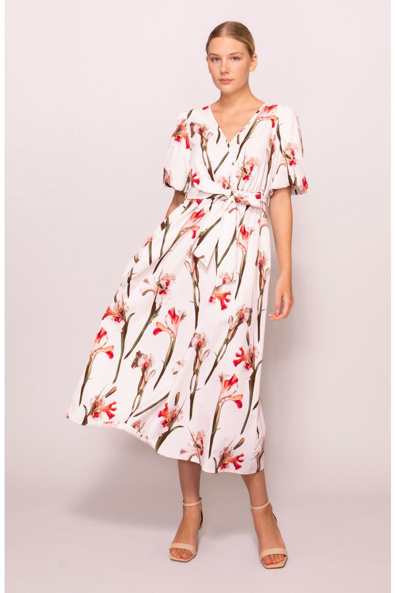Tie Waist Midi Dress, Alternate, color, IVORY RED