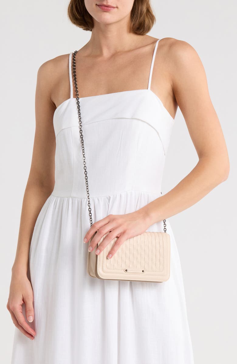 Longchamp Quilted Leather Flap Wallet on a Chain, Alternate, color, Chalk