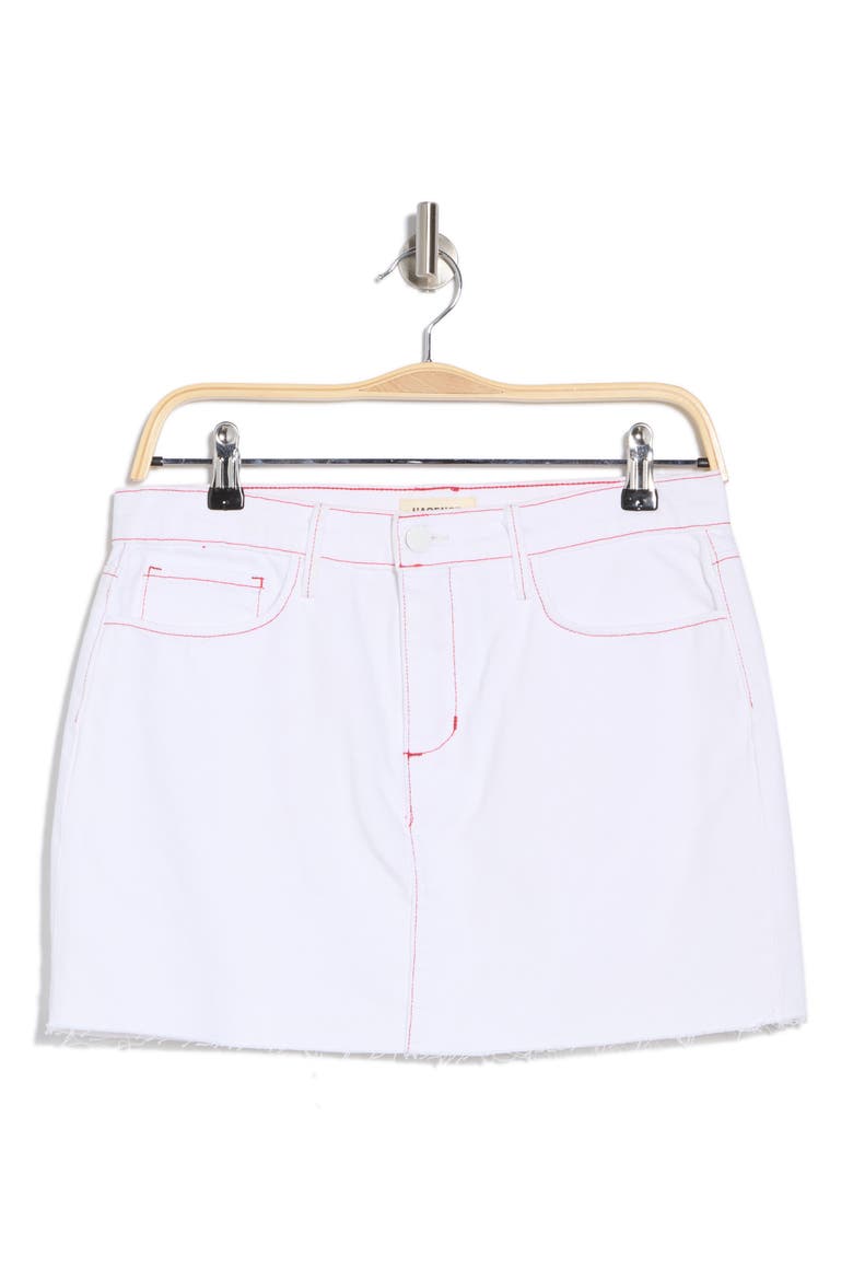 Paris Denim Micro Miniskirt, Alternate, color, BLANC/ SCARLET RED CONTRAST