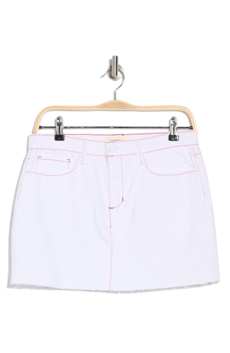L'AGENCE Paris Denim Micro Miniskirt, Alternate, color, Blanc/ Scarlet Red Contrast