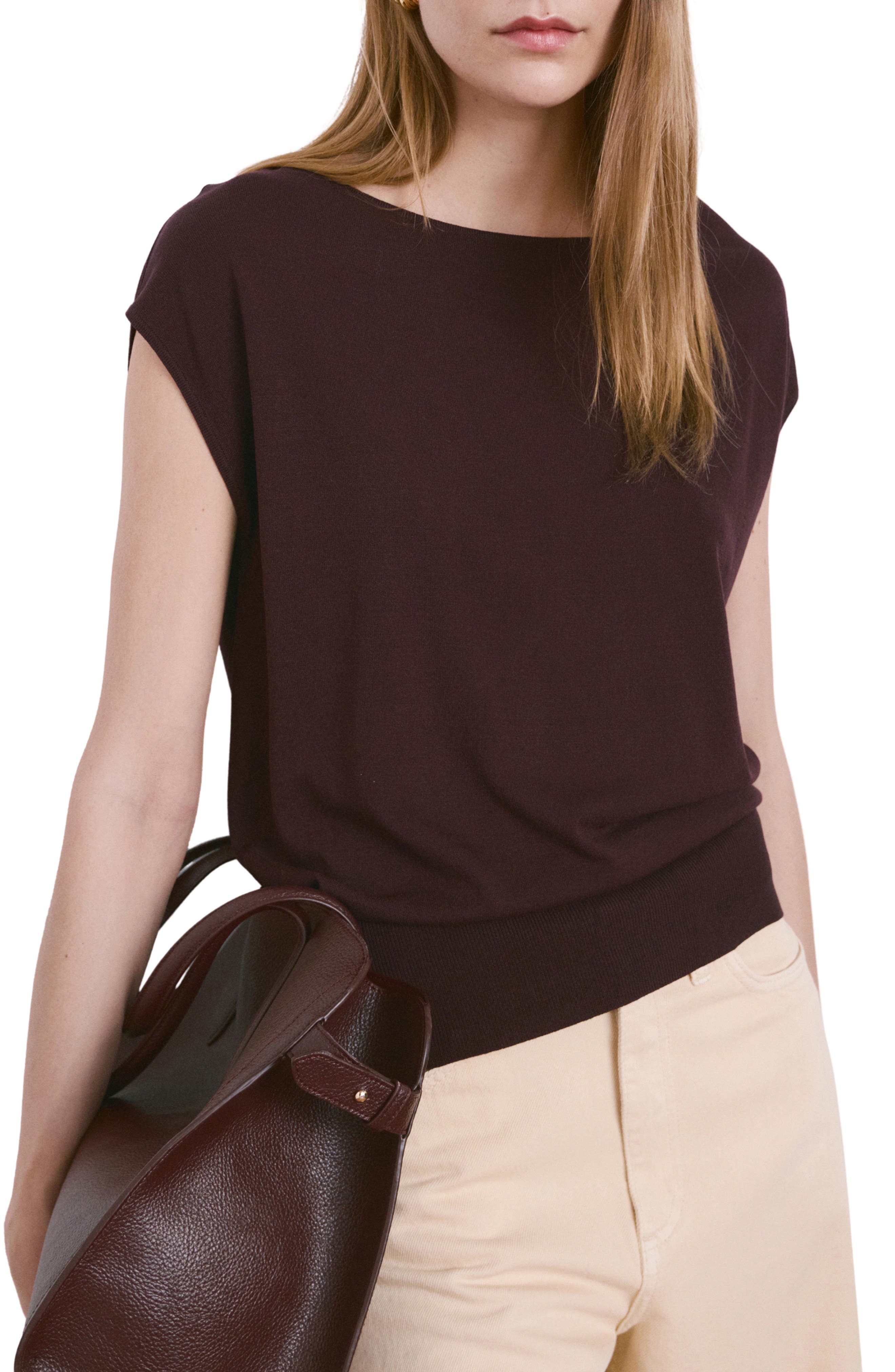 Boat Neck Cap Sleeve Sweater