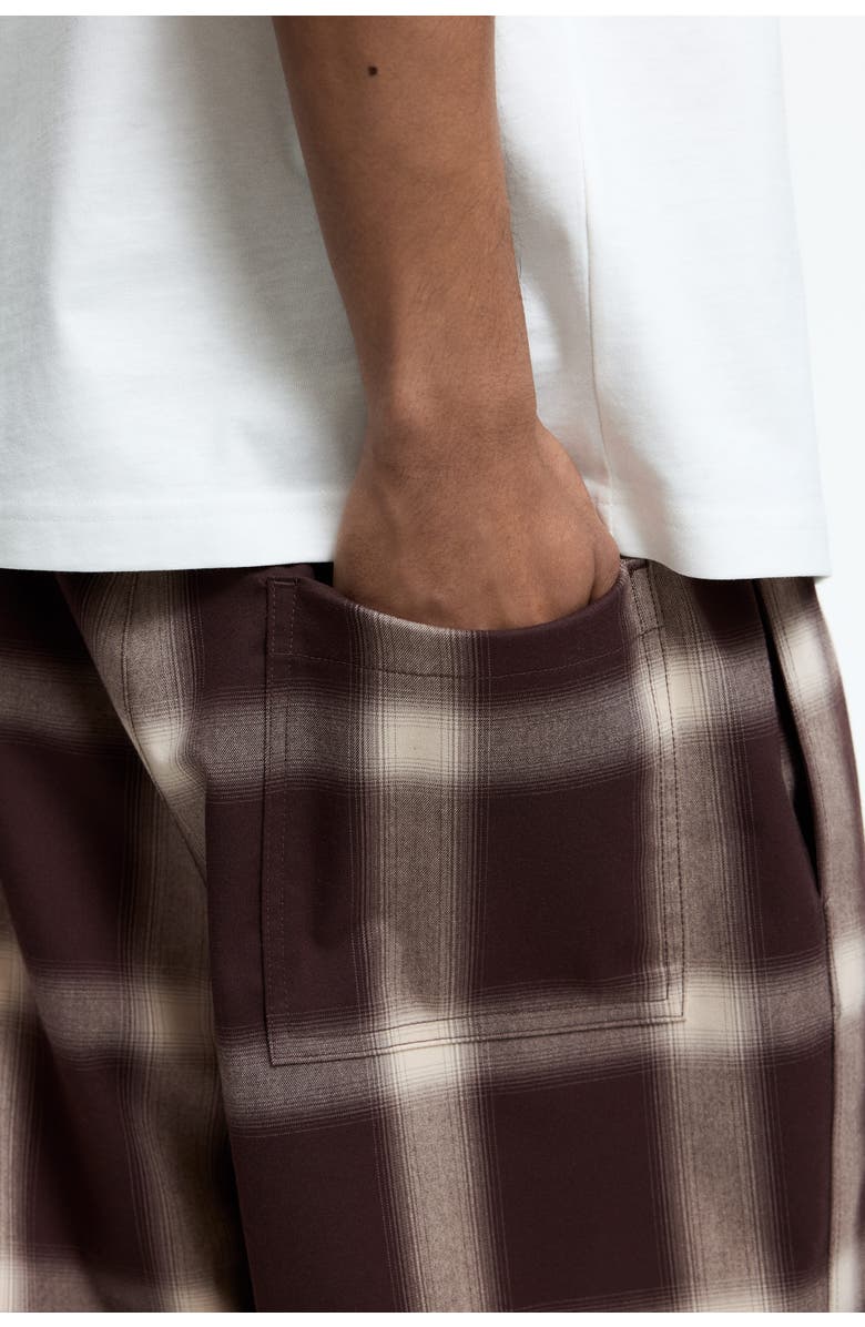 H&M Loose Fit Shorts, Alternate, color, Dark Brown/Plaid
