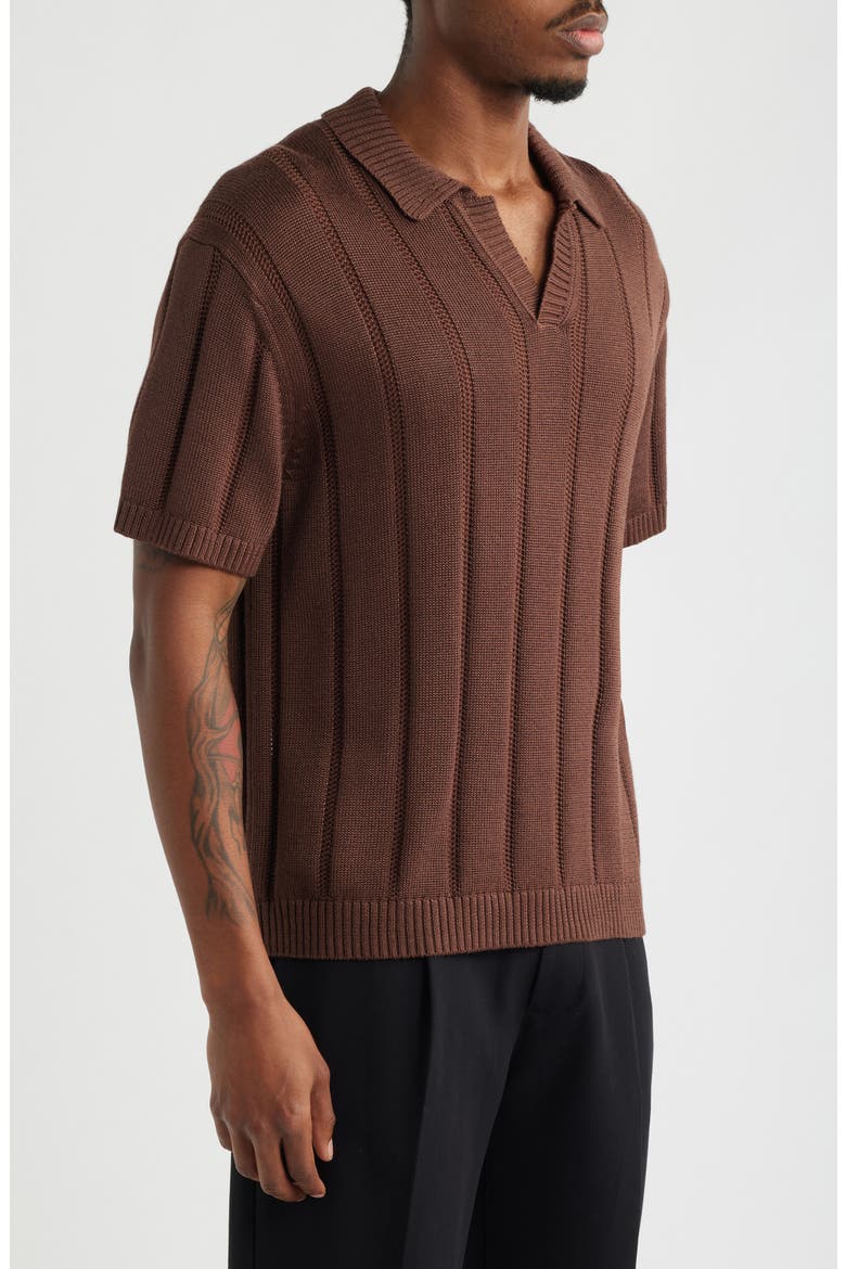 Boxy Short Sleeve Polo Sweater, Alternate, color, BROWN ROCK