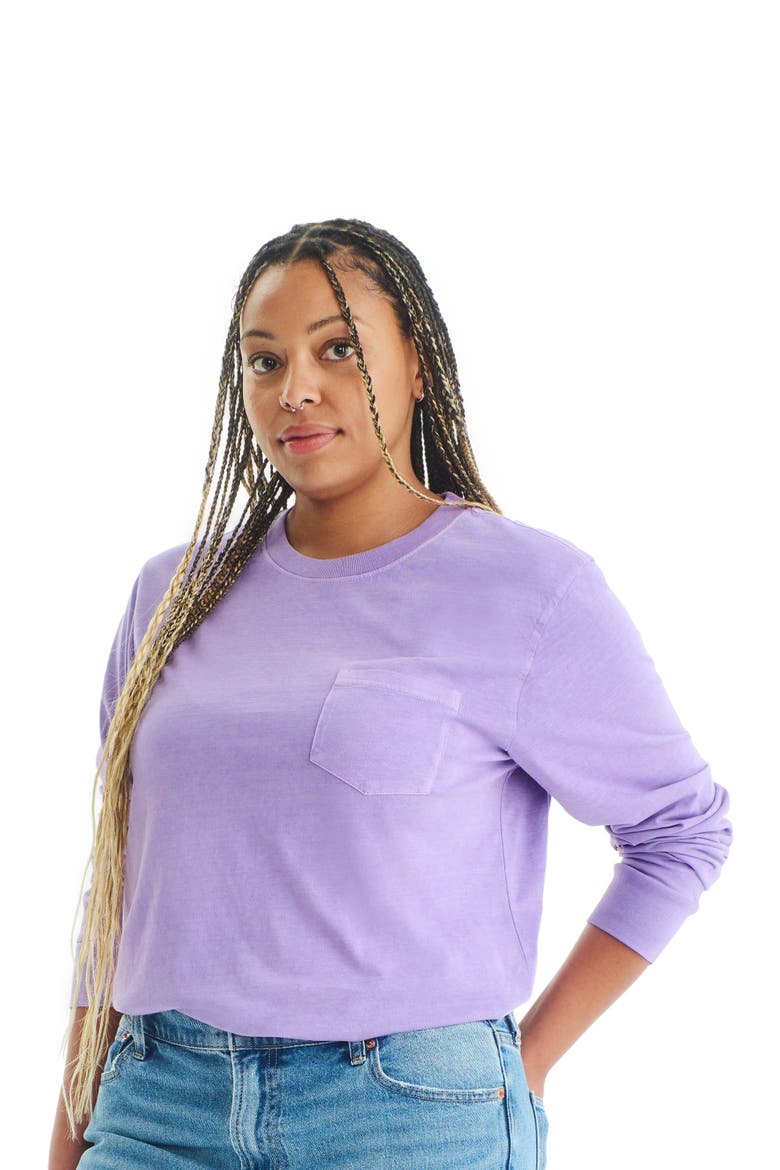 Unisex Fit Long Sleeve Garment Dyed Pocket Tee, Main, color, Iris