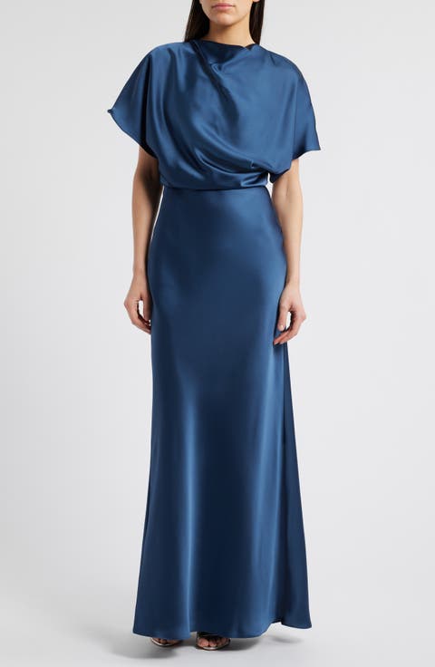 Blouson Bodice Bias Cut Satin Gown