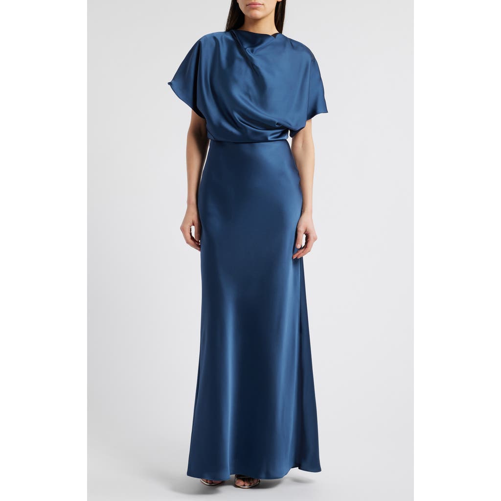 Amsale Blouson Bodice Bias Cut Satin Gown in French Blue  product