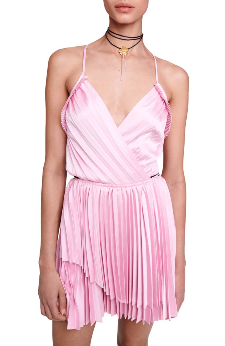 maje Riplital Pleated Cutout Back Dress, Alternate, color, Pink
