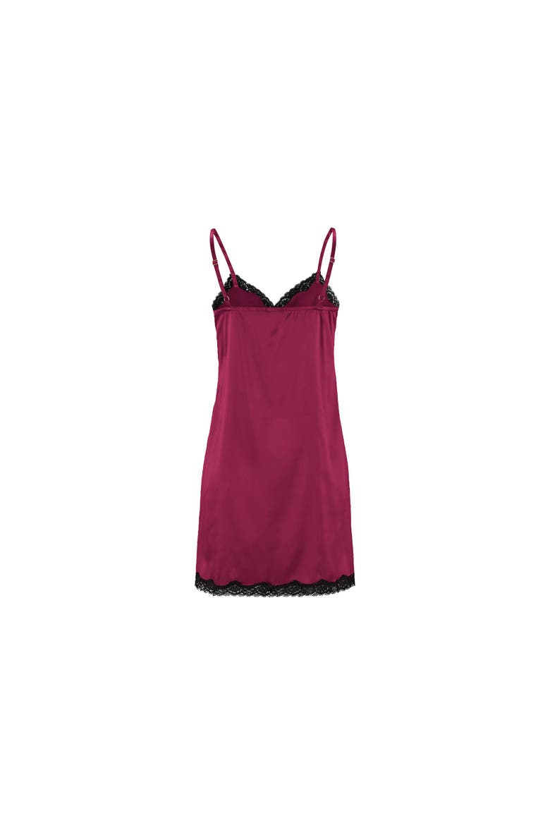 Women's Lace Trim Satin Nightgown, Alternate, color, Wine