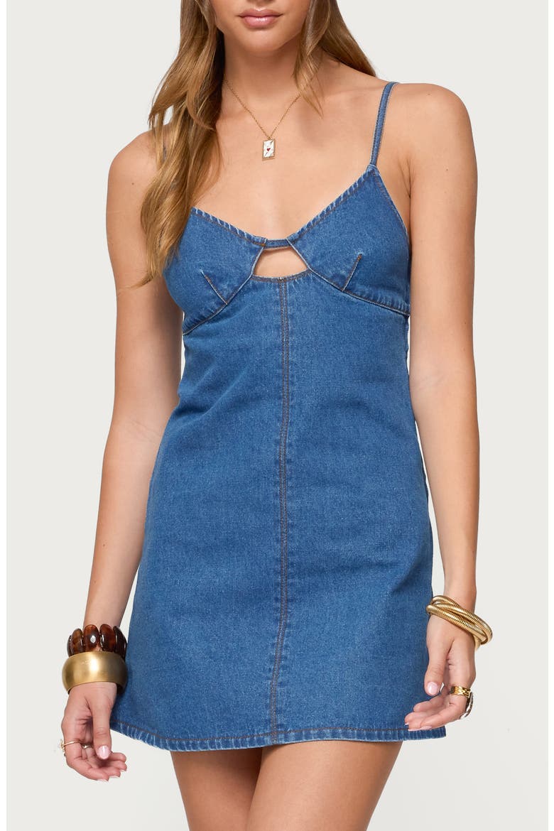 Maleeka Cutout Denim Minidress, Main, color, BLUE