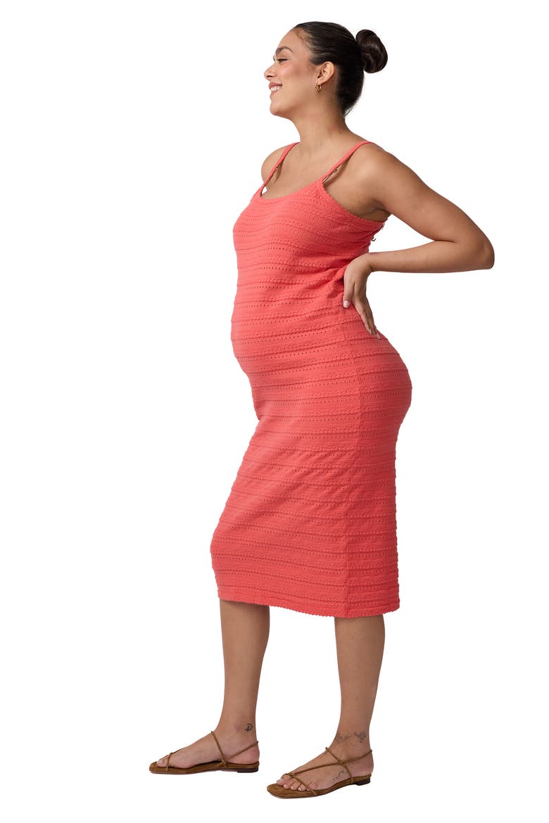 Pointelle Knit Maternity Midi Slip Dress, Alternate, color, Coral
