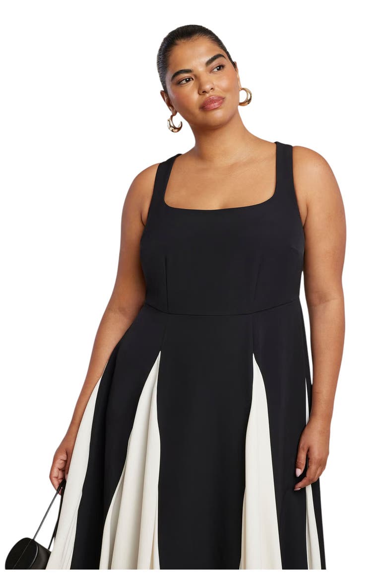 Black And White Godet Gown, Alternate, color, BLACK WHITE