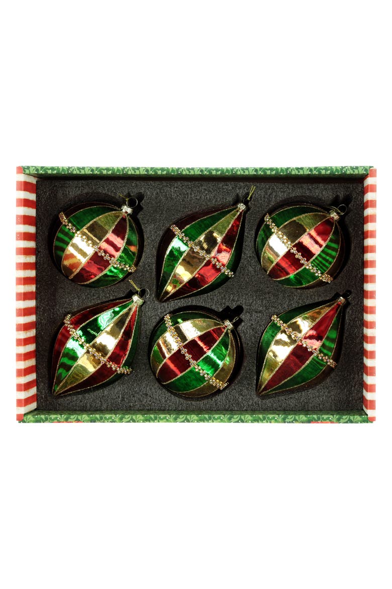 Striped Jewel Ornament, Box of 6, Alternate, color, Red