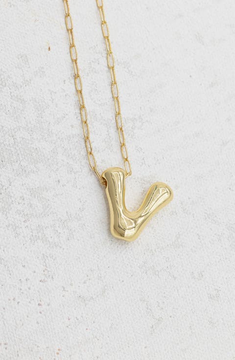 Small Paperclip Necklace with Gold Letter Charm