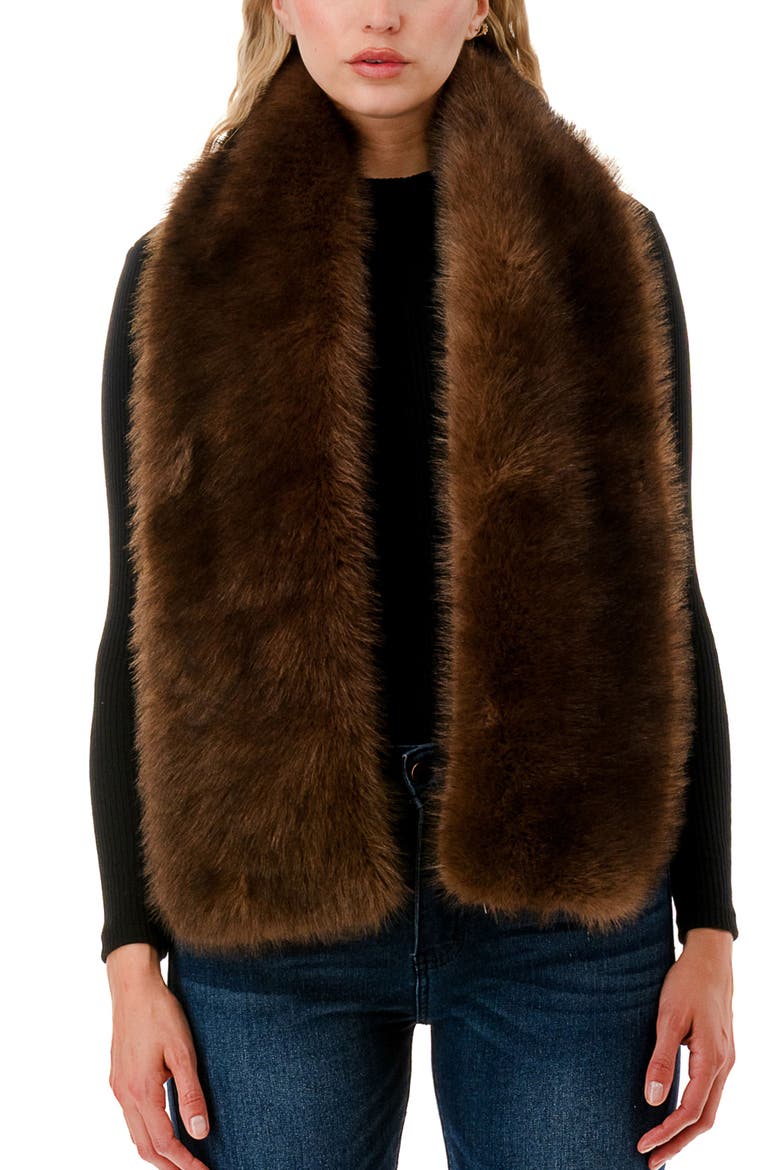 Faux Fur Pull-Through Scarf, Alternate, color, BROWN