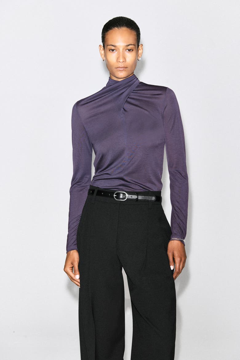 Fluid Scarf-Detail Top, Main, color, DARK PURPLE