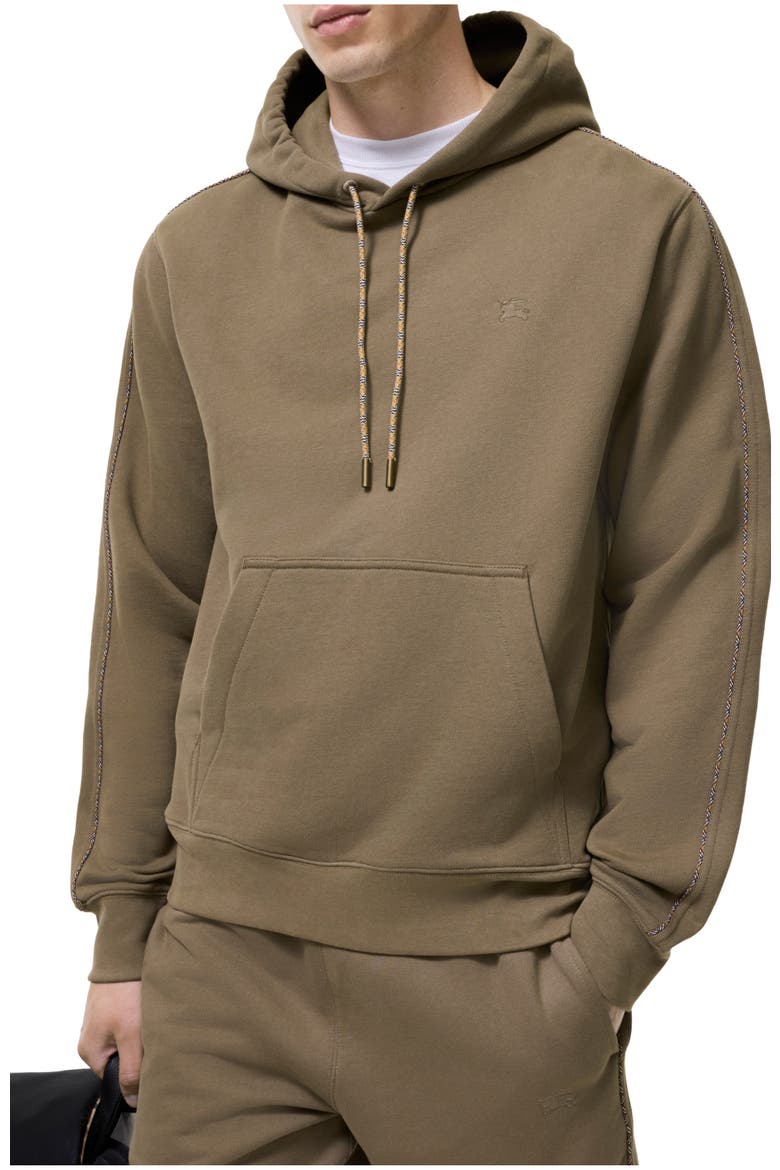Check Piping Cotton Hoodie, Main, color, Finch brown