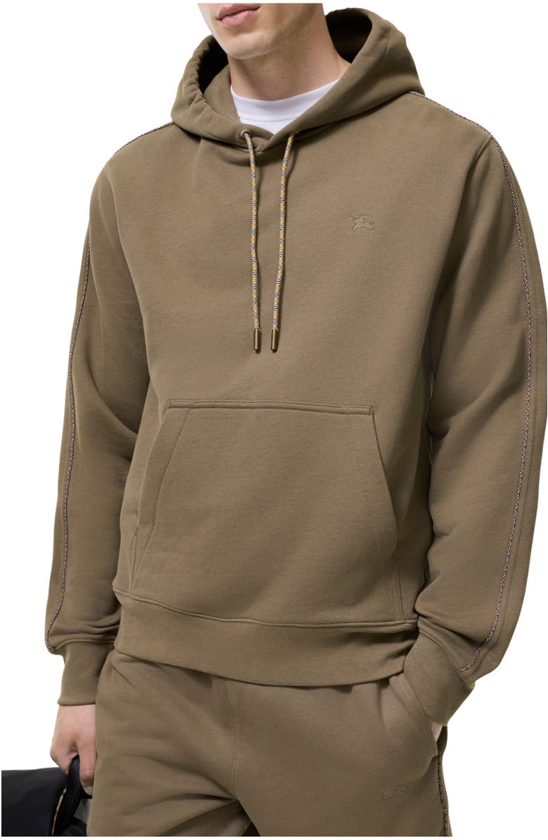 Burberry Check Piping Cotton Hoodie, Main, color, Finch Brown