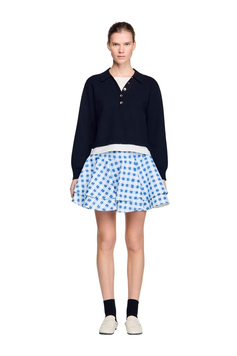 Metal button layered collar sweater, Alternate, color, Navy blue