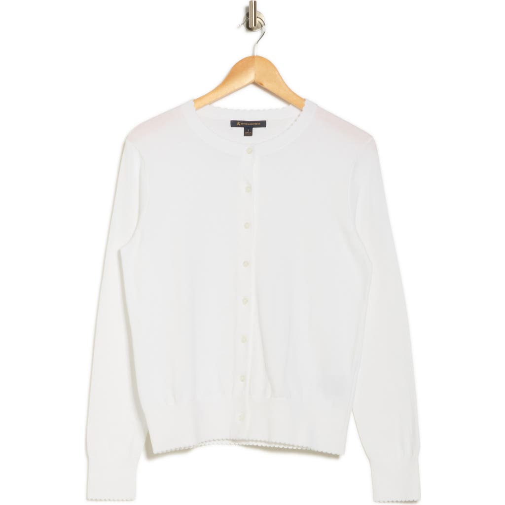 Brooks Brothers Scalloped Trim Cotton Cardigan In White