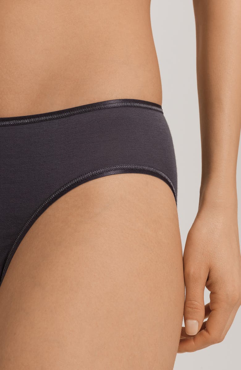 Hanro Seamless Cotton High Cut Briefs, Alternate, color, Black Pearl