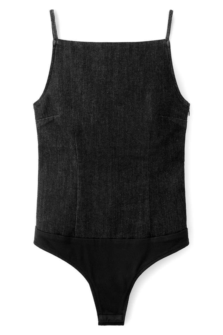 June Denim Bodysuit, Main, color, BLACK
