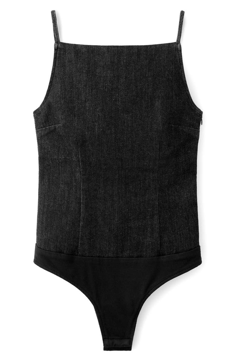 MANGO June Denim Bodysuit, Alternate, color, Black