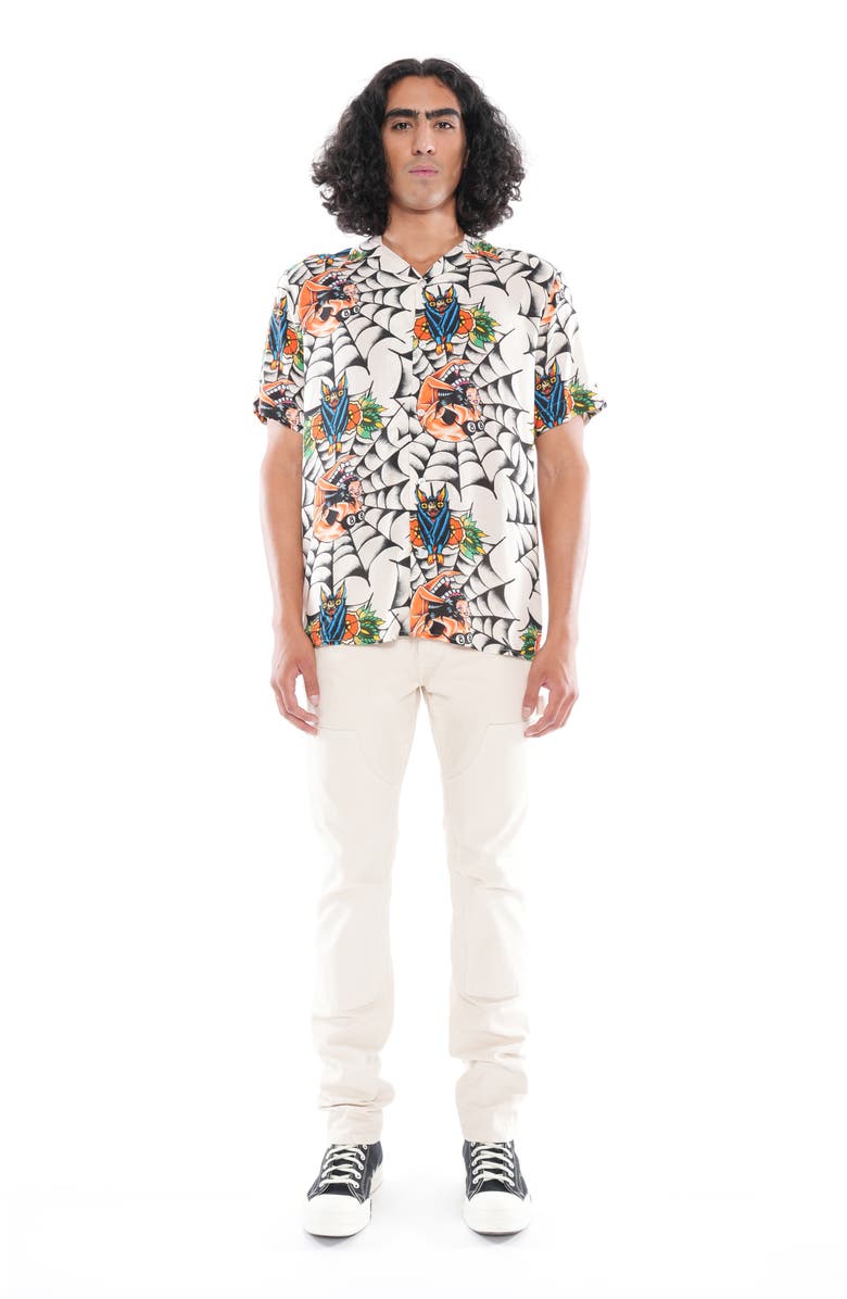 Cult of Individuality Yakuza Short Sleeve Cotton Button-Up Shirt, Alternate, color, Cream