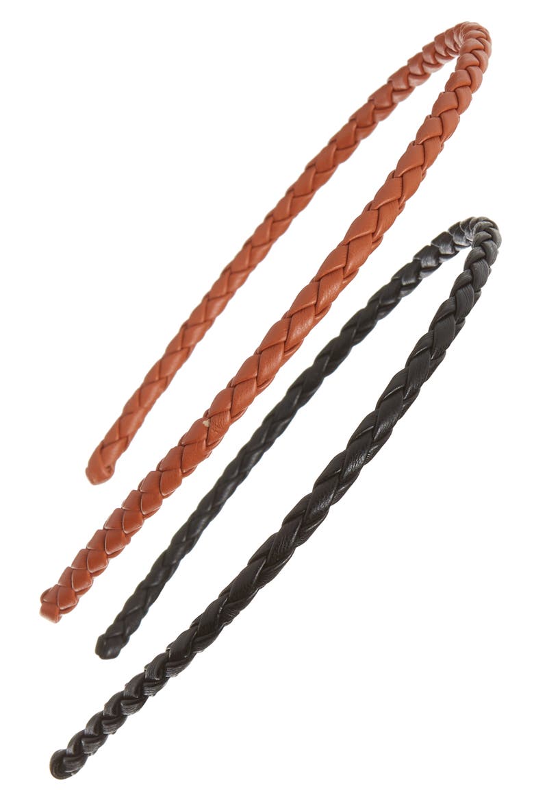 Assorted 2-Pack Skinny Braided Headbands, Main, color, TRUE BLACK/ ENGLISH SADDLE