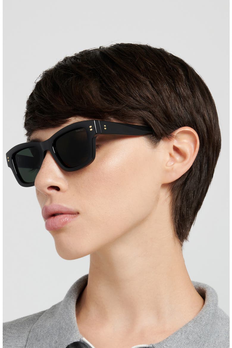 49mm Small Polarized Rectangular Sunglasses, Alternate, color, BLACK/ GREEN PZ