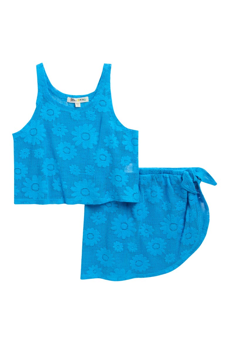 Kids' Grid Mesh Cover-Up Tank Top & Sarong Set, Main, color, BLITHE