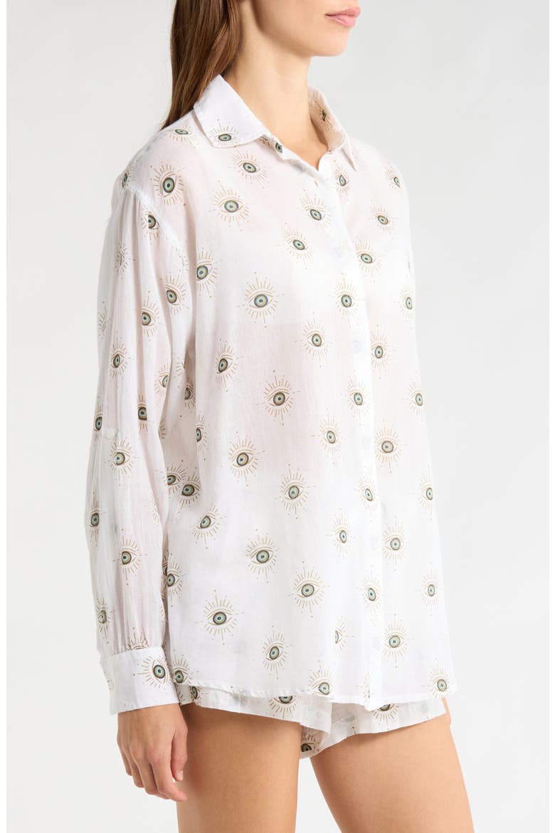 Evil Eye Print Button-Up Cover-Up Shirt, Alternate, color, WHITE EVIL EYE
