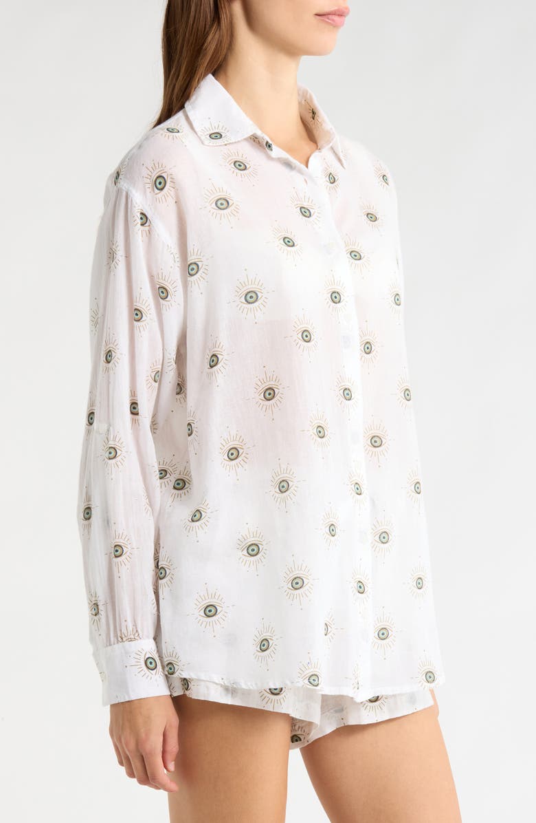 Elan Evil Eye Print Button-Up Cover-Up Shirt, Alternate, color, White Evil Eye