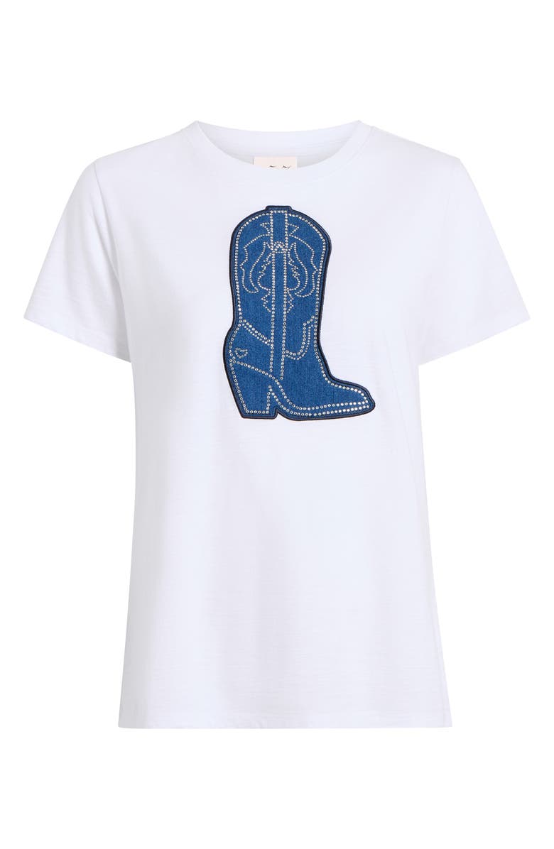 Cinq à Sept Silver Studs Denim Boot T-Shirt, Alternate, color, White/ Indigo