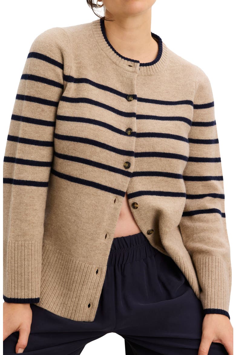 The Celine Contour Cardigan, Main, color, Oat/Navy