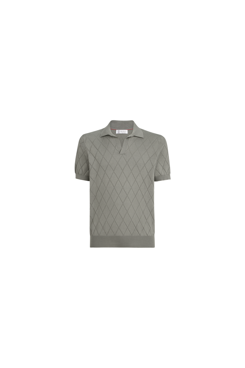 Cotton textured Argyle lightweight knit polo shirt, Alternate, color, Khaki