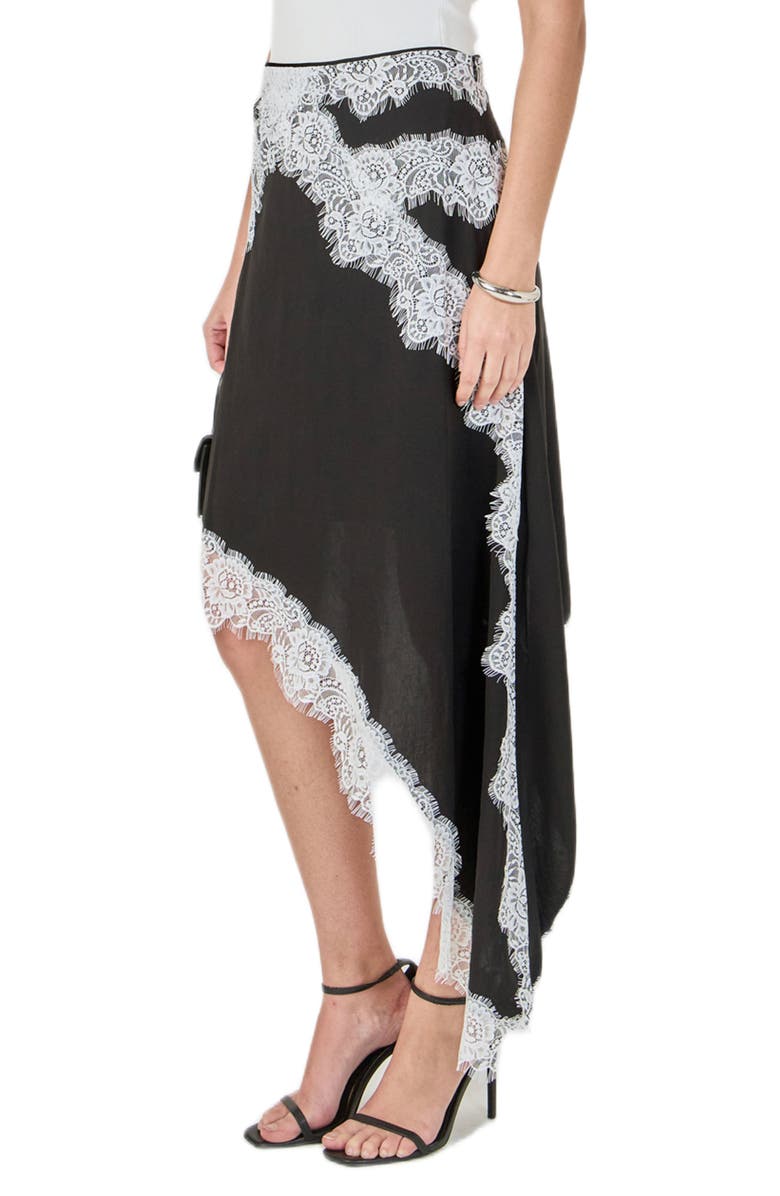 Endless Rose Asymmetric Lace Trim Skirt, Alternate, color, Black/ White