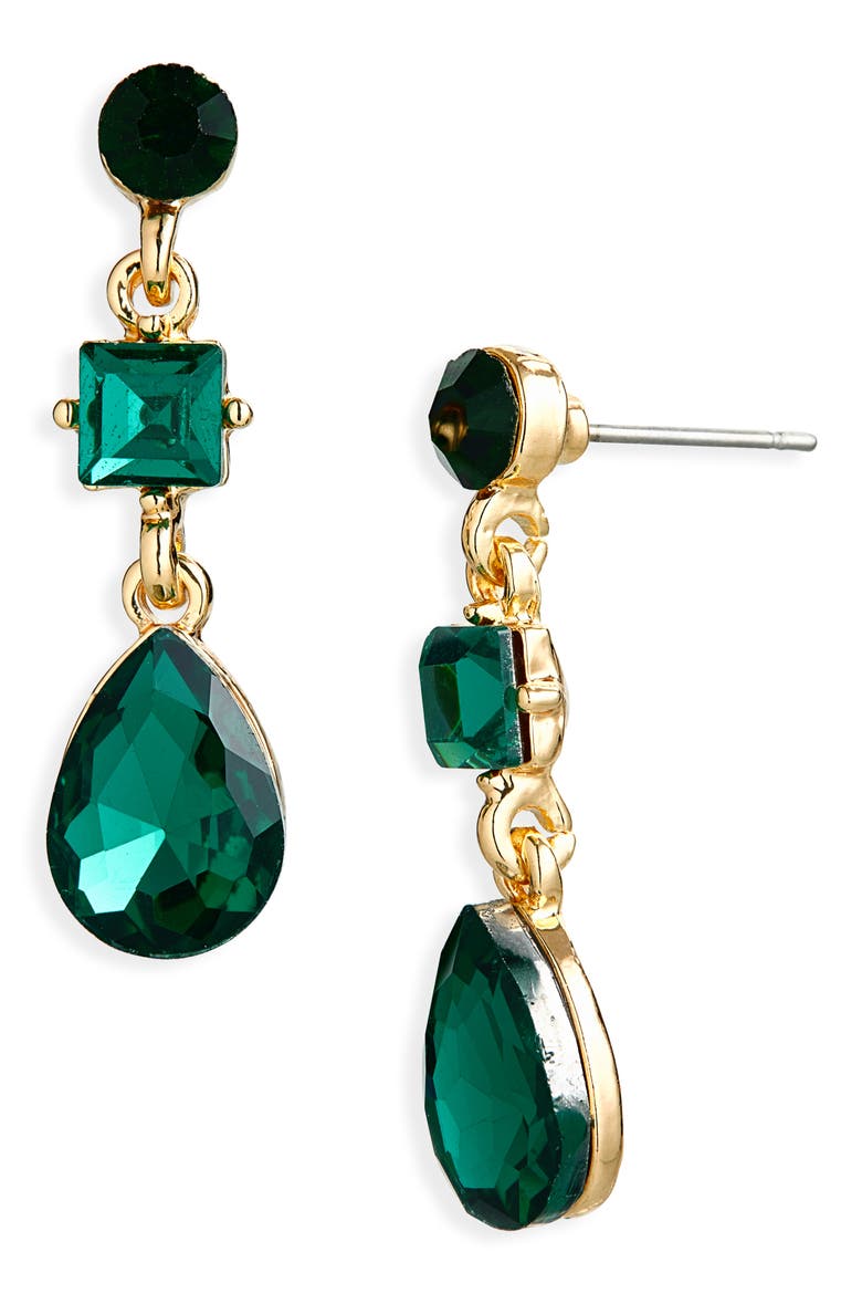 Crystal Drop Earrings, Main, color, GOLD/ GREEN