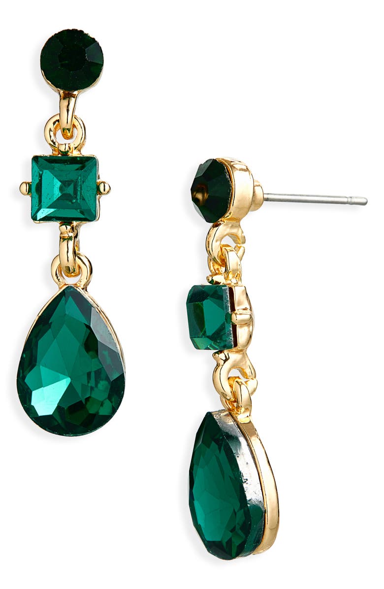 Cara Crystal Drop Earrings, Main, color, Gold/ Green