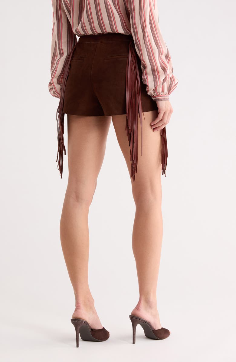 Longchamp Fringed Lambskin Leather Shorts, Alternate, color, Ebony