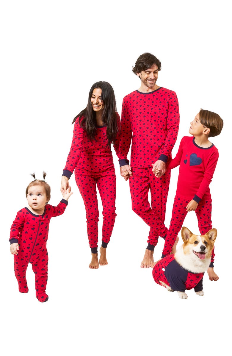Leveret Footed Cotton Matching Family Pajamas, Whimsy & Fantasy Prints, Alternate, color, Navy Hearts