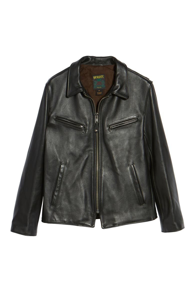 Slim Fit Leather Jacket, Alternate, color, BLACK